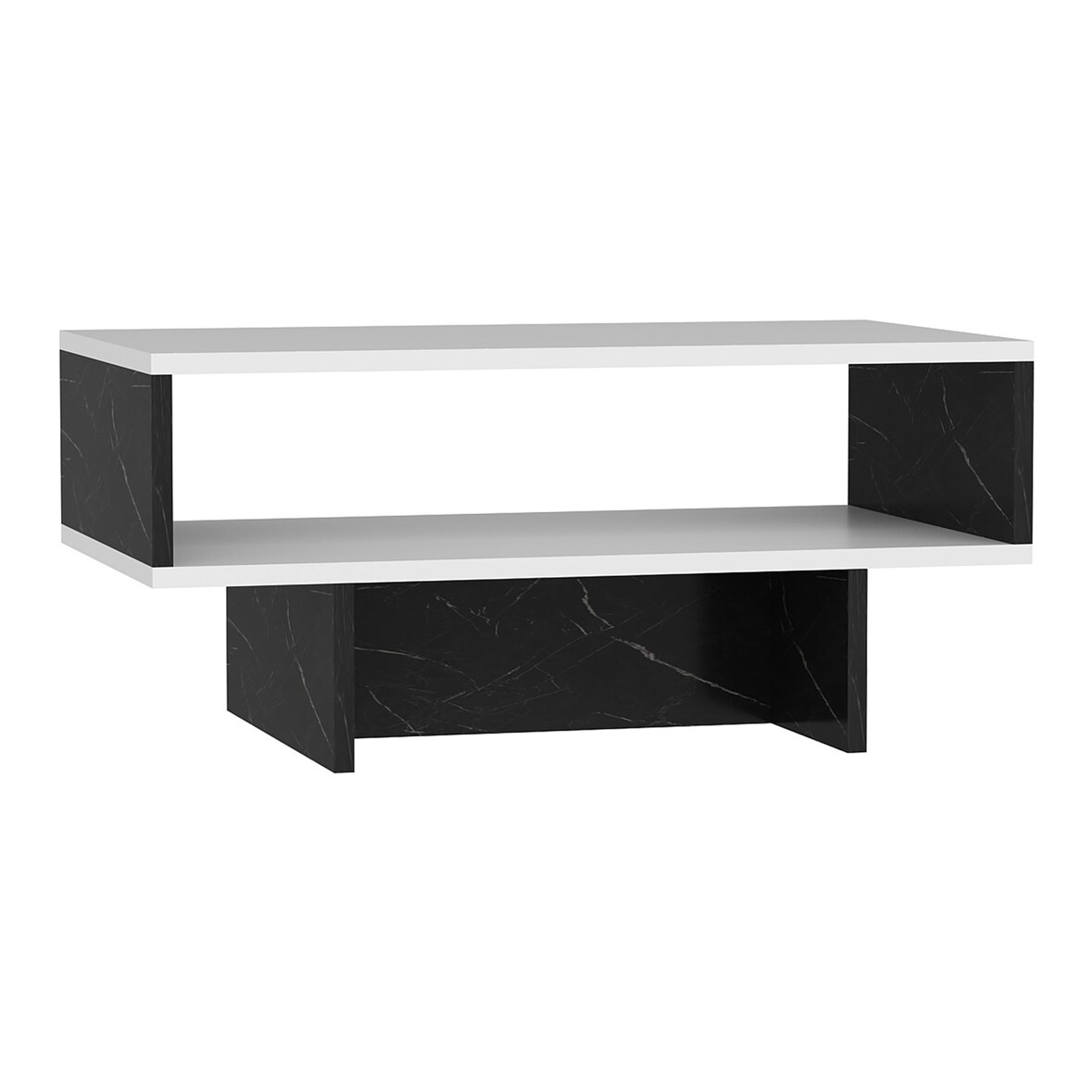 Helloshop26 - Table basse avec espace de rangement 37 x 80 x 45 cm blanc / marbre noir 03_0008471