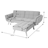 thumbnail of Schlafsofa HWC-K18 mit Ottomane, Couch Sofa Gästebett, Schlaffunktion 218x175cm ~ Stoff/Textil hellgrau