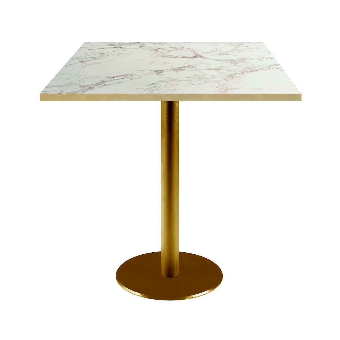 Restootab - Mesa Roma dourada 70x70cm - mármore olympo - rebordos em latão