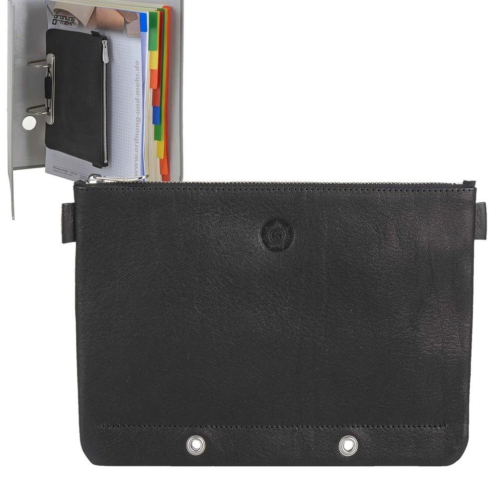 Sonnenleder Stiftetui zum Abheften Leder 21x15cm Federmäppchen schwarz auch als kleine Banktasche BRENTANO
