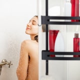 thumbnail of Relaxdays Duschablage zum Hängen, 2 Körbe, 8 Haken, Duschregal ohne Bohren, Aluminium, Shampoo Halterung Dusche, schwarz