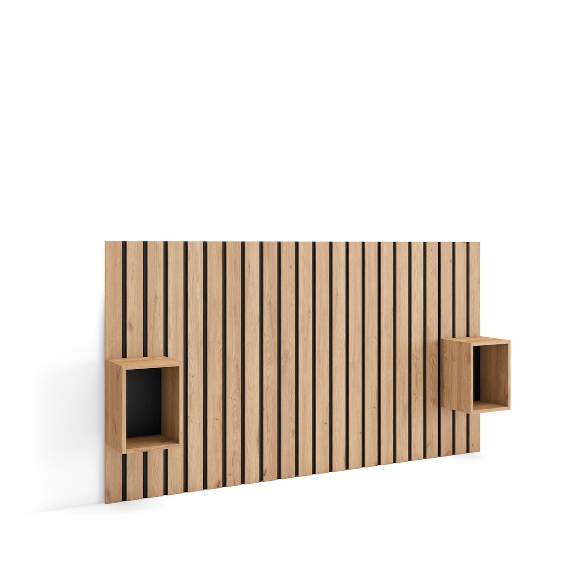 Hoofdeinde, Nachtkastjes, Met opbergruimte, 196x107x3cm, Bed van 120,135,140cm, Lamellenwand, Moderne stijl, Eiken _ 466_1