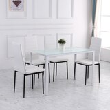 thumbnail of Pack de 4 sillas de comedor tapizadas en lino sillas de cocina modernas con respaldo alto y patas de metal carga 120 kg para salón 41x50x97 cm blanco