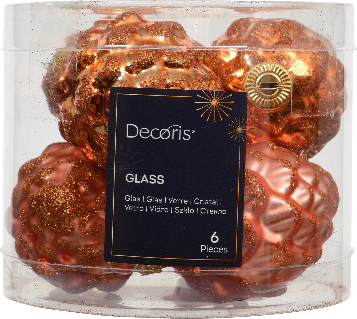 6 Christbaumschmuck Zapfen Glas 7cm Glaszapfen matt & glänzend Christbaumkugeln Weihnachtsbaumkugeln Christbaumschmuck Weihnachtsbaumdeko Warmorange