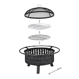 thumbnail of Relaxdays Feuerschale mit Grillrost & Funkenschutz, Schürhaken, Kohlerost, Ø 75 cm, Feuerstelle Garten, schwarz/silber