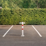 thumbnail of Relaxdays Absperrpfosten, klappbar, Stahl, Parkplatz Absperrung, H: 65 cm, abschließbar, runder Parkpfosten, weiß/rot