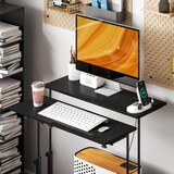 thumbnail of HOMCOM escritorio elevable con ruedas, enchufes, puertos usb, altura ajustable, panel central inclinado y estante, para oficina, hogar, 80x60 cm negro