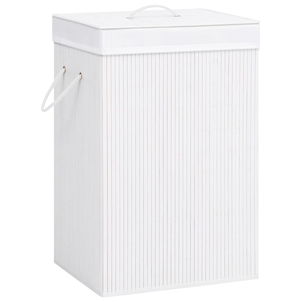Helloshop26 - Cesto para ropa sucia de una sola sección 40 x 30 x 60 cm bambú blanco 02_0006164