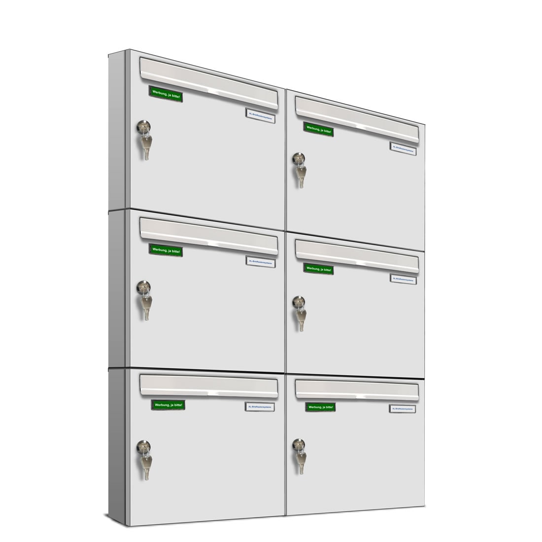 AL Briefkastensysteme 6 x Basic Wand Briefkasten RAL Farbe 9016 Verkehrs Weiss für Post A4, wetterfest, Artikelnummer: 431P6EA2P9016