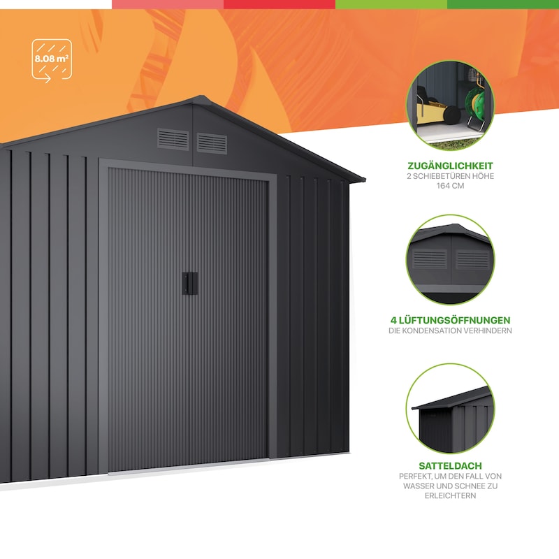 Wasabi - Caseta Metálica de Jardín 8,08m2 Light Anthracite - 4