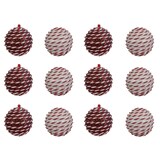thumbnail of 12 Weihnachtskugeln 8cm Kunststoff Christbaumkugeln mit Streifen Muster rot weiß