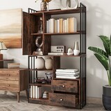 thumbnail of Bücherregal 173x100x30 cm mit Türen und Schubladen in Schwarz Braun, industrieller Stil für Wohnzimmer und Arbeitszimmer