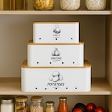 thumbnail of Relaxdays Aufbewahrungsbox 3er Set, Kartoffeln, Zwiebeln, Knoblauch, Gemüsebox Deckel, Vorratsdose Küche, Metall, weiß