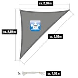 thumbnail of UV Sonnensegel 2,5x2,5x3,5 HDPE Dreieck Rechtwinklig Sonnenschutz Garten Grau