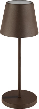 Eine braune Tischlampe mit einem Lampenschirm.