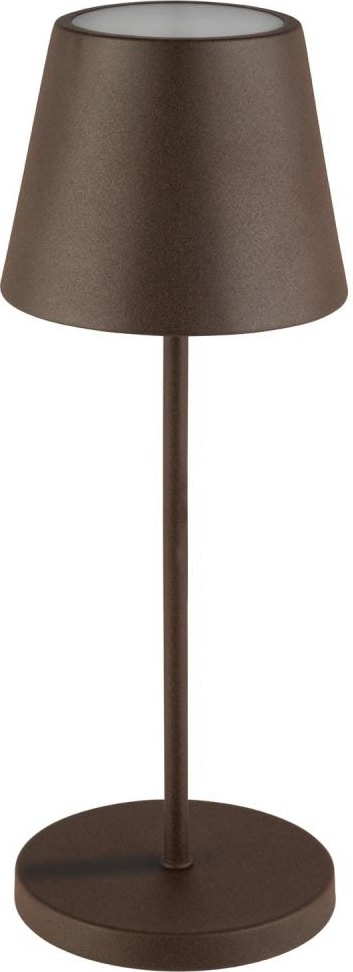 Eine braune Tischlampe mit einem Lampenschirm.