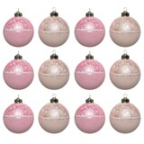 thumbnail of 12 Weihnachtskugeln 8cm Glas Blumenmotiv Muster Christbaumkugeln hellrosa pink