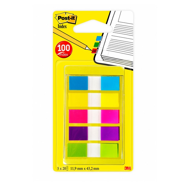 POST-IT Marque-pages POST-IT® étroits (5x20) couleurs néon dans dévidoir