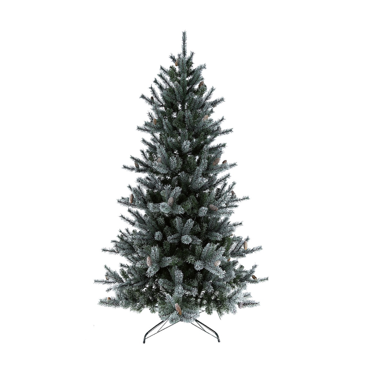 Albero Di Natale Artificiale in PVC ghiacciato con pigne -  180cm altezza - 617 punte - 116cm diametro - costruzione ombrello - base metallo