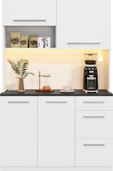 thumbnail of Merax LED buffetkast 120x40x180 cm, hoge keukenkast met werkblad, stopcontact en USB, opbergruimte, koffiestation, wit