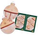 thumbnail of Bi-Color Creme / Glasklar 7cm Glaskugeln mit braunen Sternen und Schneeflocken