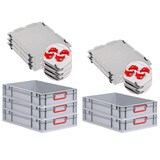 thumbnail of PROREGAL SparSet 5x Eurobox NextGen Color mit Auflagedeckel & Verschlüsse, HxBxT 12x40x60cm, 23L, Grau, Griffe rot zu, Eurobehälter, Box