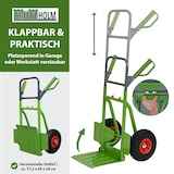 thumbnail of Sackkarre Stahl 200 kg 113 cm Höhe große klappbare Ladefläche 30x30 cm pannensichere PU-Räder