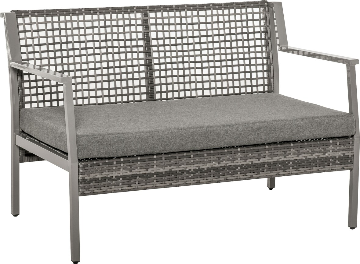 Outsunny Sofá de Ratán Estructura de Aluminio Dos Plazas con Cojín Desmontable Sillón Mueble de Jardín 118x75x79cm Gris