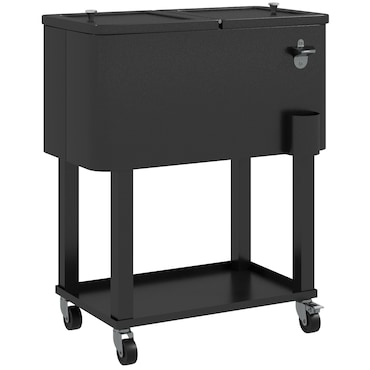 Carro de bebidas refrigerado 56L carro nevera con ruedas abrebotellas y estante para patio fiesta terraza 67x35x80 cm