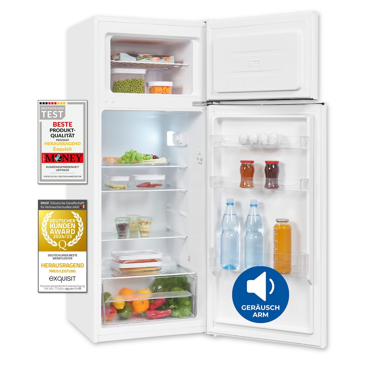 Exquisit Kühl-Gefrierkombination, Kühlschrank mit Gefrierfach, 4-Sterne-Gefrieren, 206 Liter, KGC5270-45-040D weiss