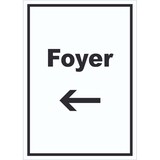 thumbnail of Foyer Schild mit Text und Richtungspfeil links Eingangshalle hochkant A6 Rückseite selbstklebend
