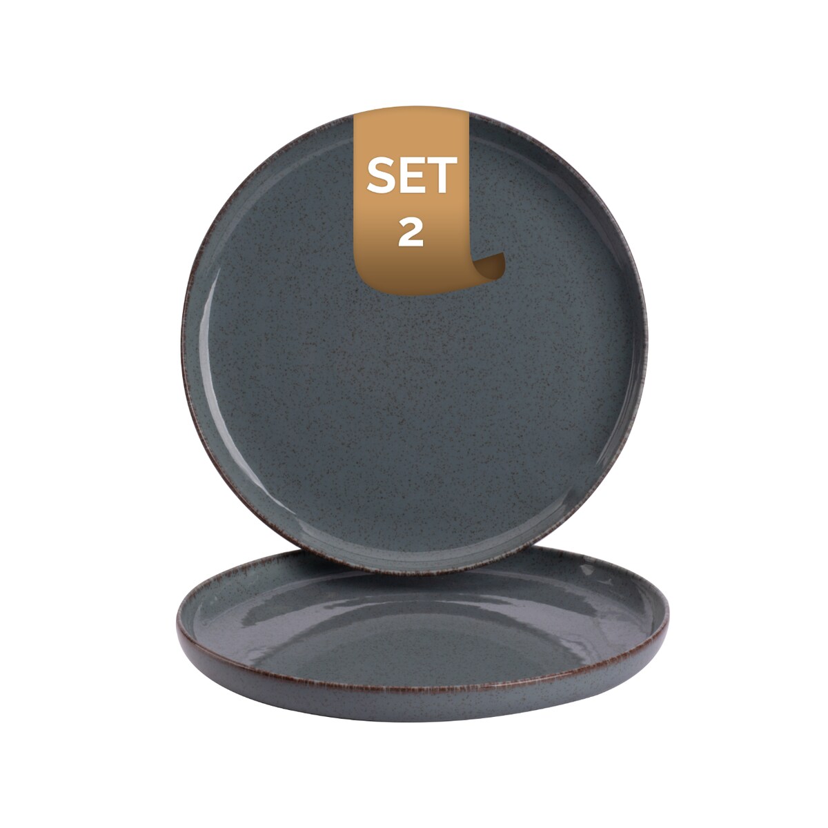 2 x Palmer Antigo Teller flach, Ø 19 cm, leichtes Porzellan, für ein 2 Personen Gedeck, spülmaschinenfest, blau grau braun