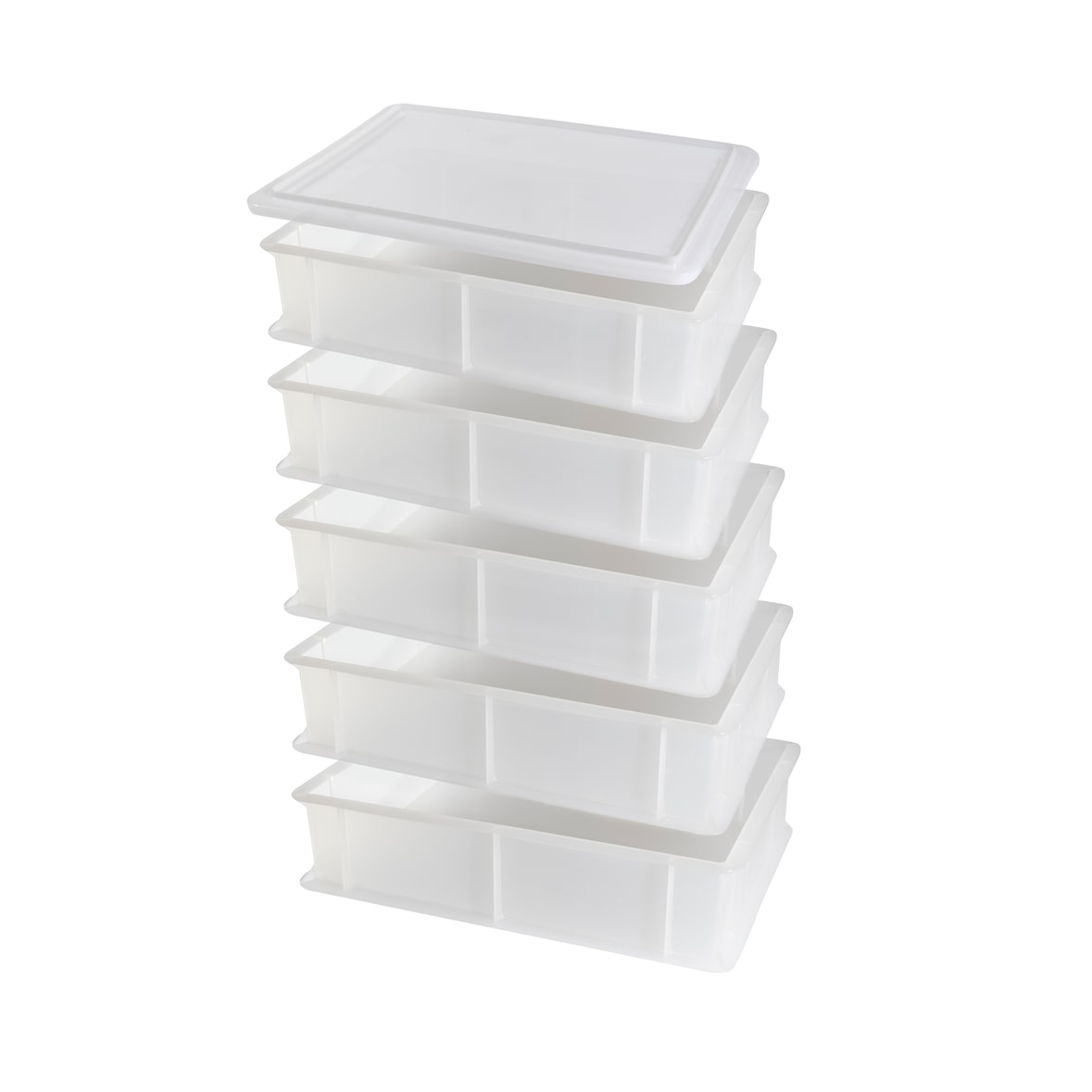 5 Caixas empilháveis para fermento para pão e pizza + 1 tampa, polietileno, 30x40x10, branco