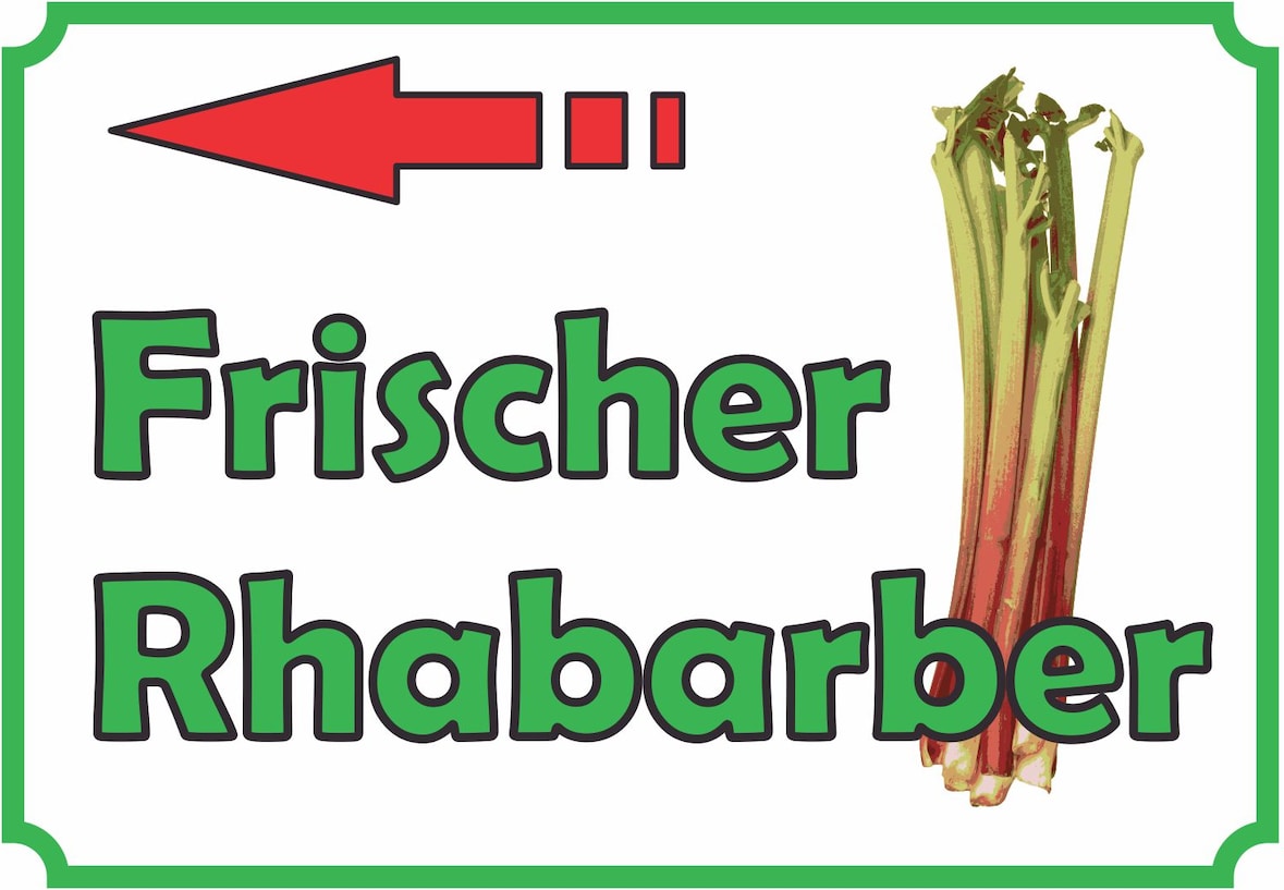 Frischer Rhabarber Verkaufsschild Pfeil links Hofladen Verkaufsförderung A4 (210x297mm)