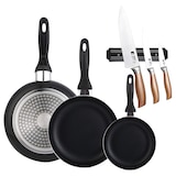 thumbnail of BERGNER - Set 3 padelle Ø16/20/24cm in alluminio pressato colore nero con Set 3 coltelli in acciaio inossidabile con supporto magnetico da parete