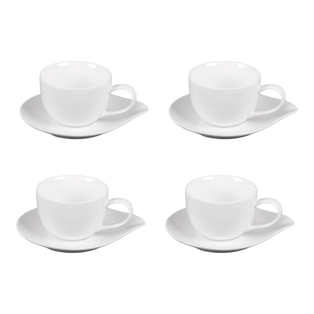Coffret de 4 tasses à thé avec sous tasses 20 cl Pétale -  20.00 cl Blanc Rond Porcelaine Table Passion 12.00x8.00 cm