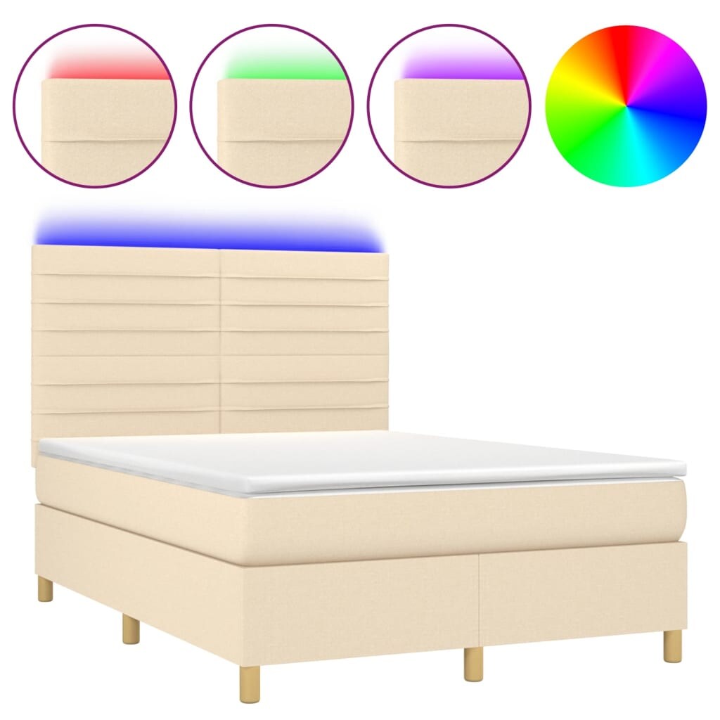vidaXL Boxspringbett mit Matratze & LED Creme 140x200 cm Stoff