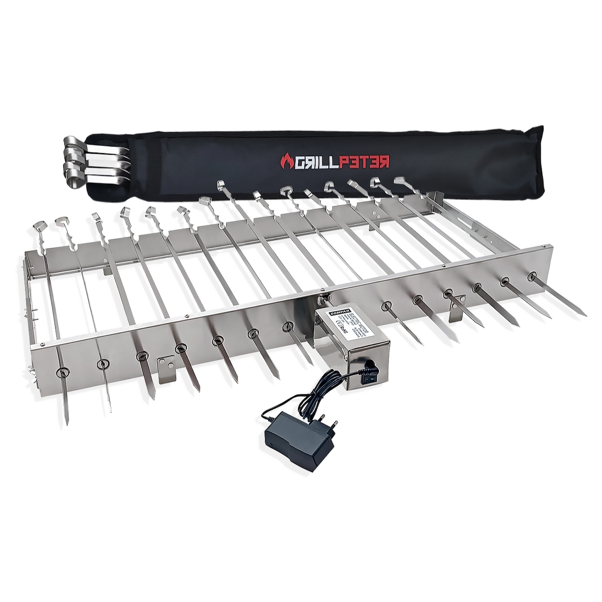 Mangal XXL Drehspießaufsatz 80 cm Edelstahlmotor Spieße