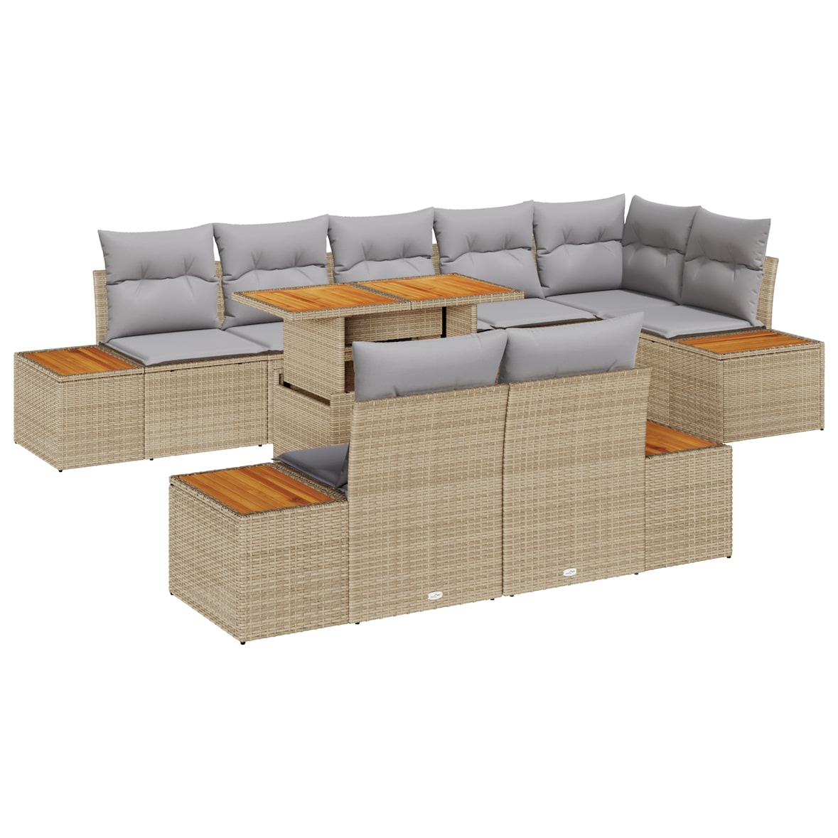 vidaXL 9-teiliges Garten-Esszimmer-Set mit Kissen in Beige aus Poly Rattan und Akazie