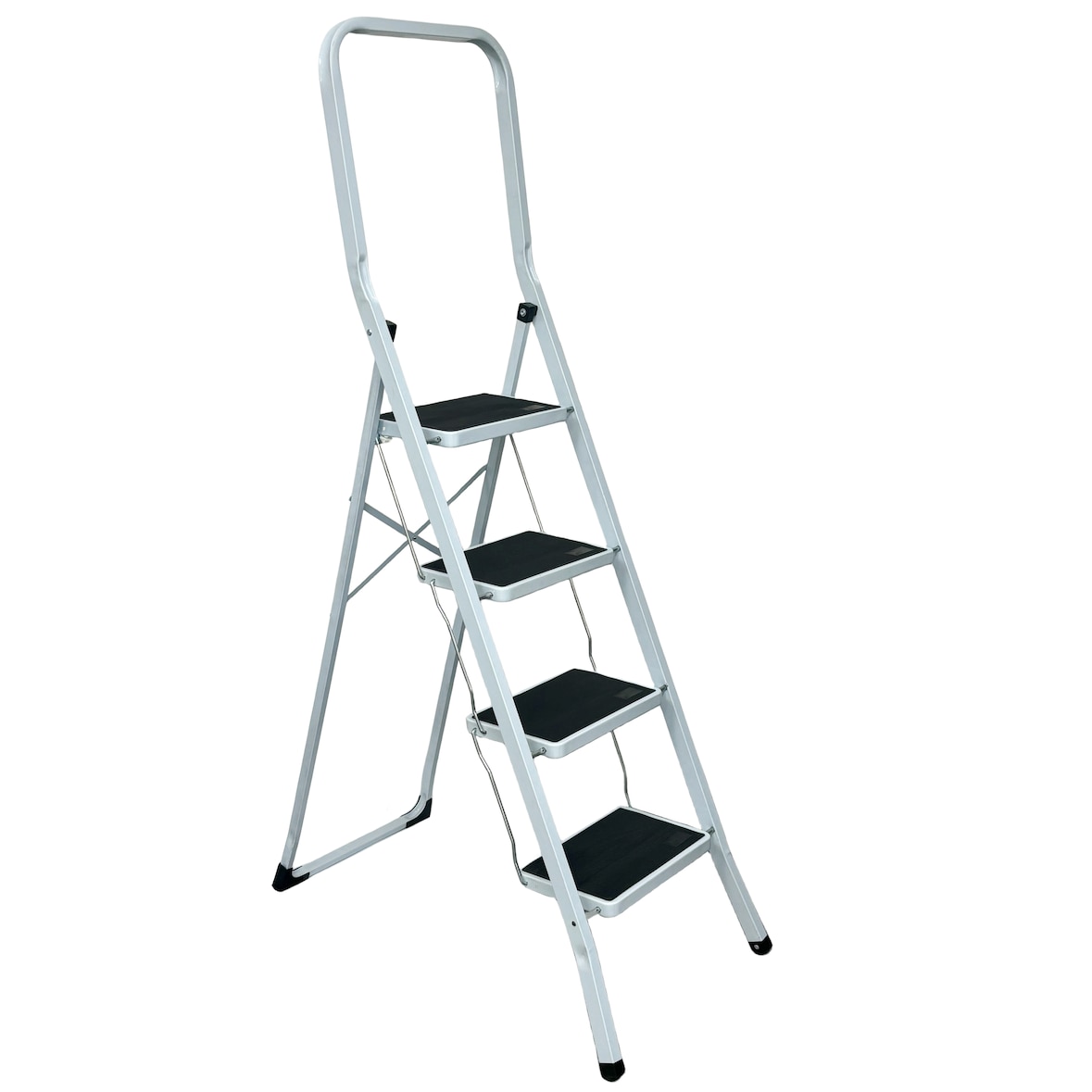 aro Escalón plegable con 4 peldaños, acero, 46.4 x 88.4 x 153.5 cm, revestimiento antideslizante