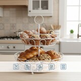 thumbnail of Relaxdays Obst Etagere, 2-stöckig, Metall, HxD: 30 x 31 cm, Obst & Gemüse, mit Griff, runde Obstschale, Obstkorb, weiß