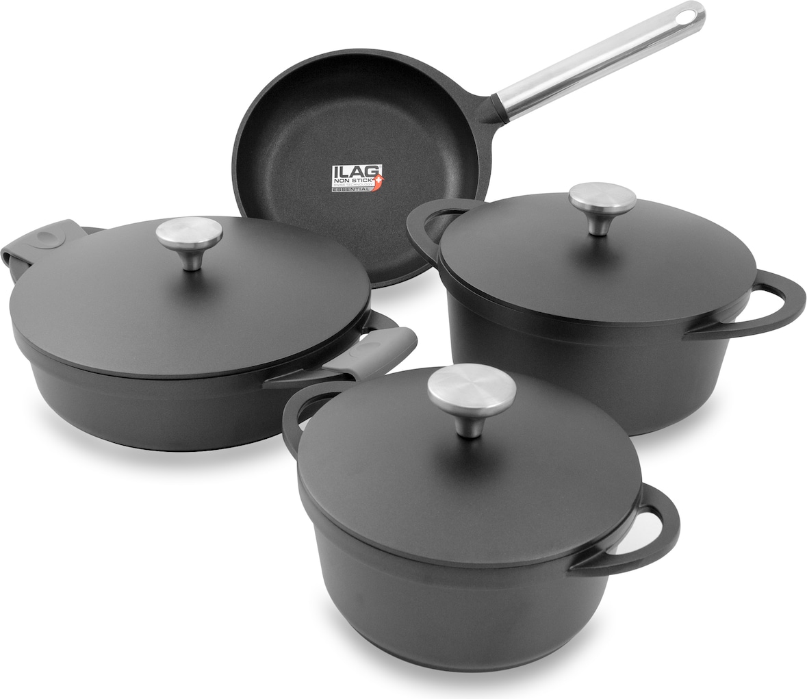 KOPF Topfset Atavola (8-teilig, Aluguss, ILAG Basic Antihaftbeschichtung, Induktion, inkl. Griffschutz aus Silikon)