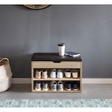 thumbnail of Schuhbank mit Sitzfläche Sonoma Garderoben-Bank Holz 60 x 40 x 30 cm, Holzbank klein gepolstert, Sitzbank schmal Flur mit Stauraum, Truhenbank