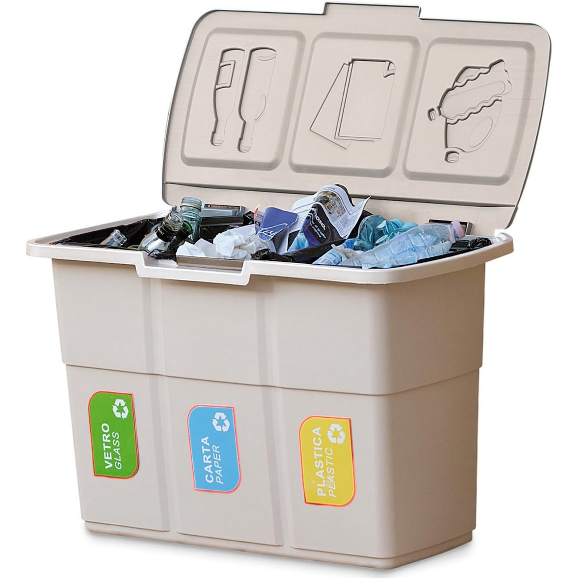 Poubelle de tri 3 bacs de 25L Dim 75 x 37 x H50 cm Avec couvercle Recyclage 3 en 1