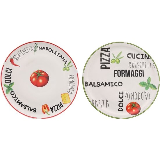 Grote Pizzaborden Italia ø 30CM - Rood en Groen - Italiaanse Prints - Set van 2