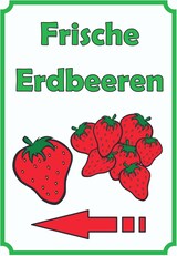 thumbnail of Verkaufsschild Schild Erdbeeren Hochkant mit Pfeil links A5 Rückseite selbstklebend