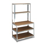 thumbnail of Relaxdays Schwerlastregal mit Werkbank, 900 Kg 5 Böden, Freistehend, HBT 180x 100 x 60 cm, Metall, MDF, Steckregal, grau