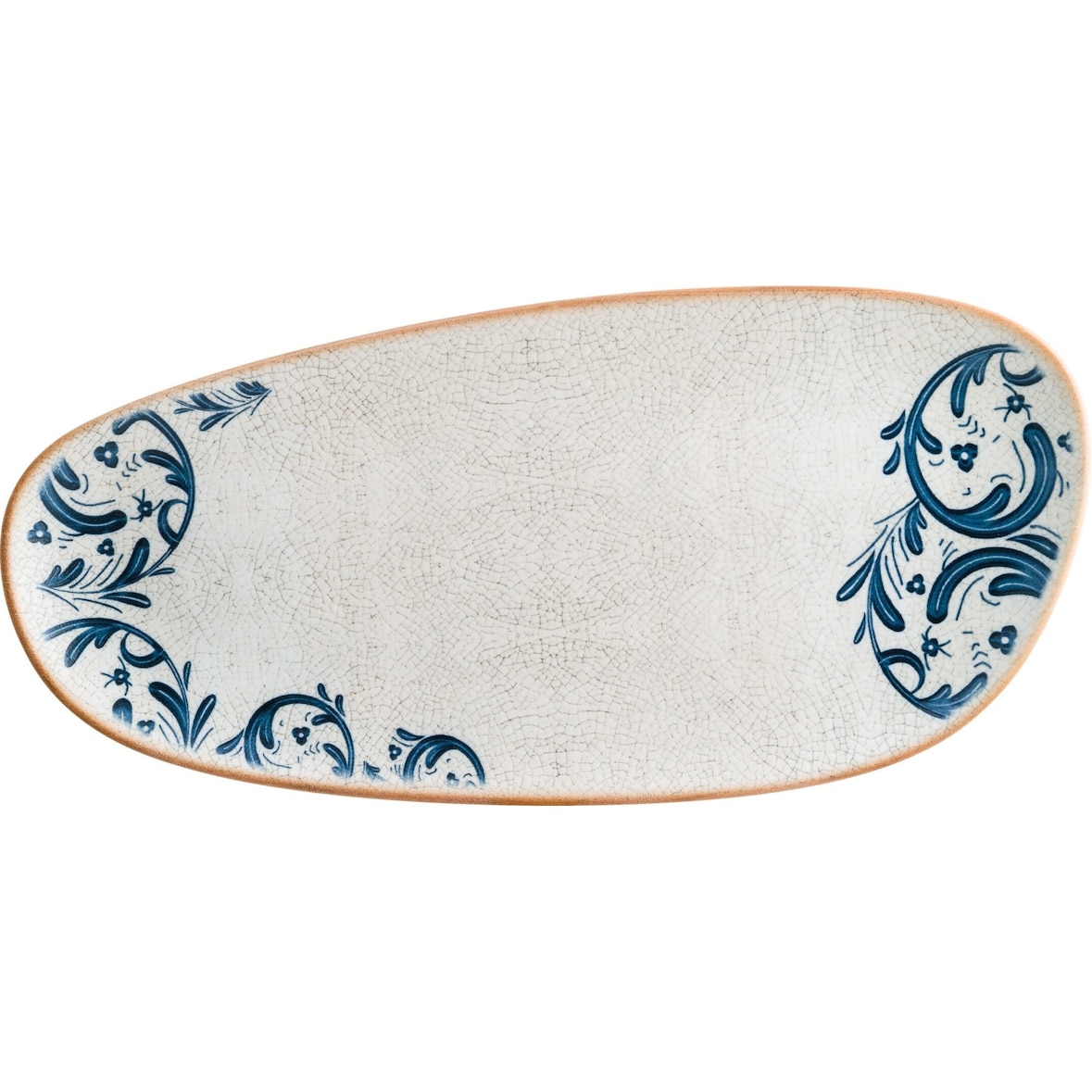 6x Bonna Viento Vago mediterran Platte oval 36x17cm 2,5cm hoch Weiß Blau Braun Porzellan S-MT-VIEVAO36DT Servierplatten Speise Geschirr