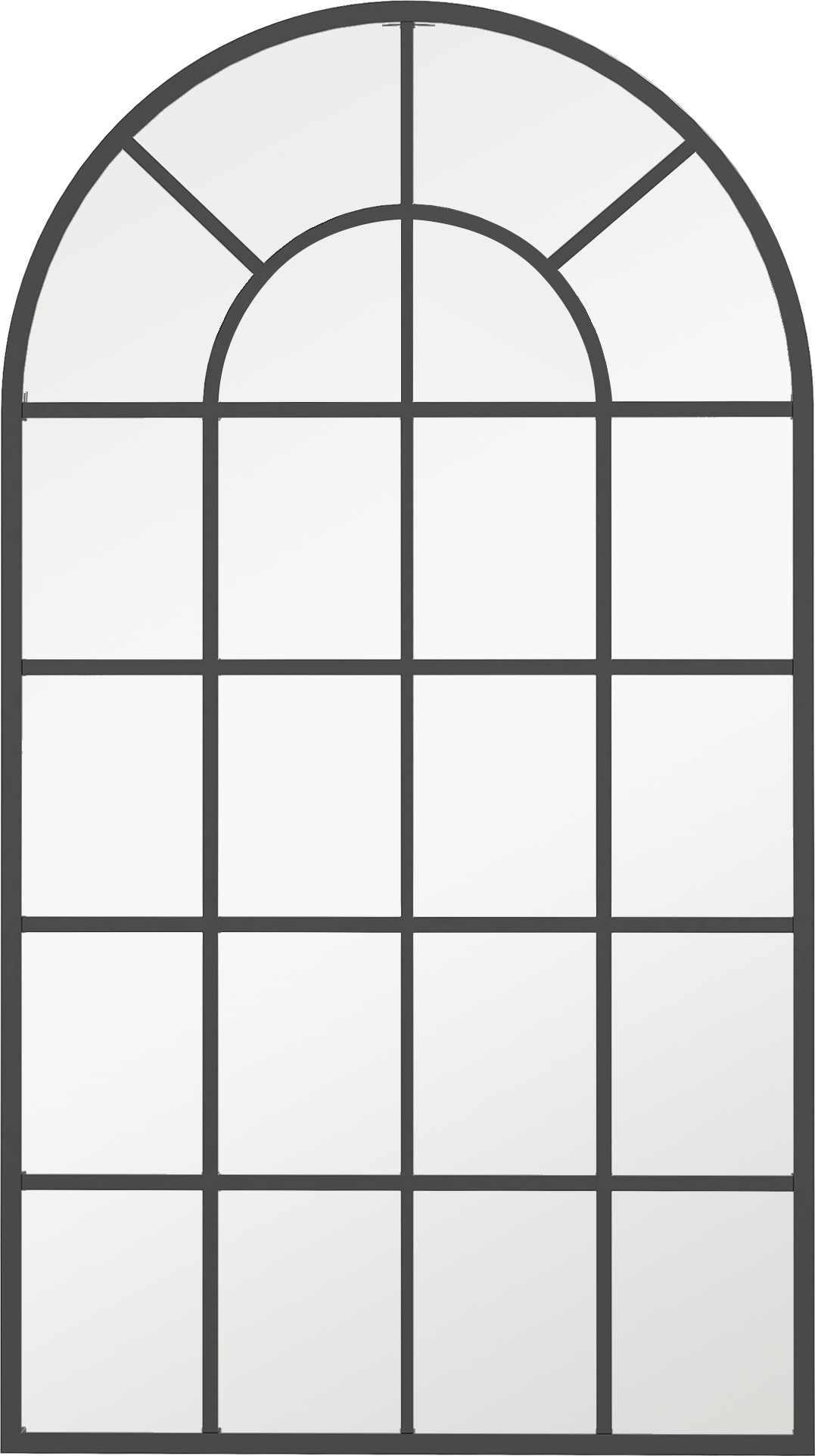 Dekospiegel großer Spiegel, Fensteroptik, Bogenförmig, inkl. Aufhängung. Schwarz + Spiegelglas