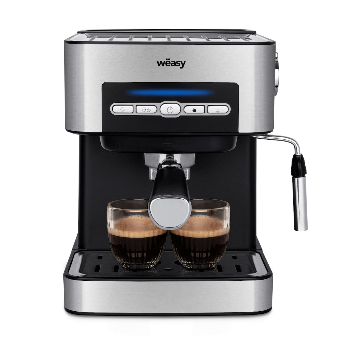 Wëasy Maquina de Café Espresso Programable KFX32, 15 Tazas, 1.6 L, 20 Bar, Acero Inoxidable, Plata